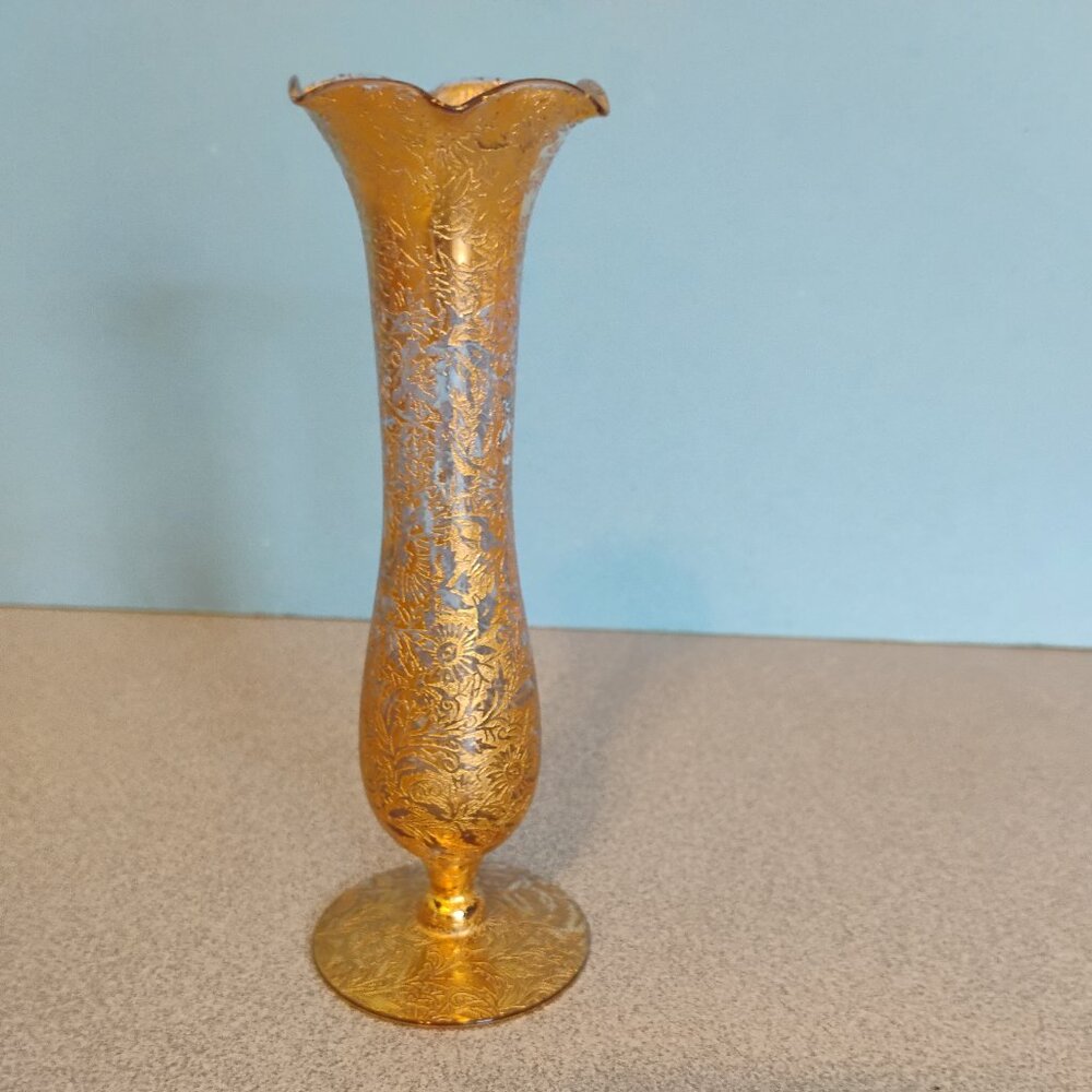 Lotus Glass Co 22 Kt Gold Overlay Bud Vase